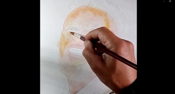 Neymar, pintura com aquarelas