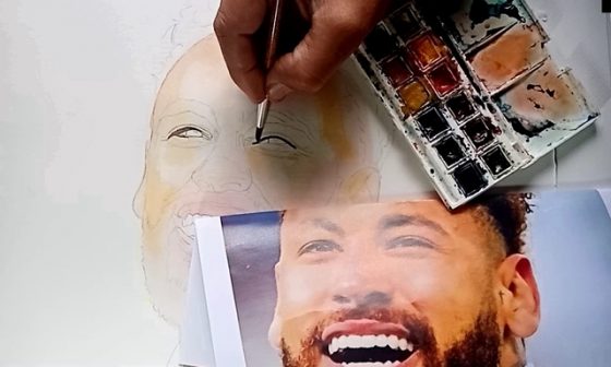 Pintura com aquarelas de Neymar