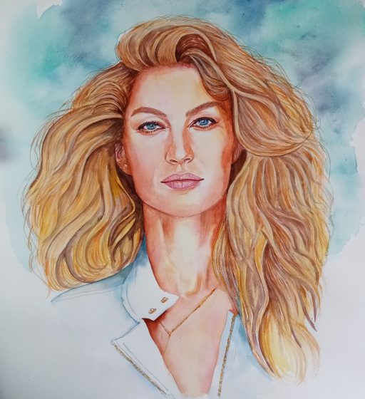 Pintura aquarela de Gisele Bundchen
