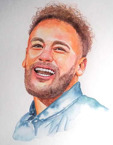 Neymar, pintura com aquarelas