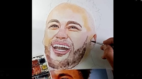 Neymar, pintura com aquarelas