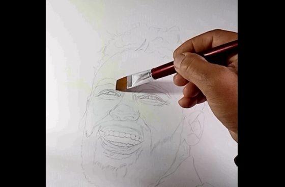 Neymar, pintura com aquarelas