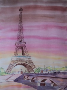 Aquarela da Torre Eiffel "Paris"