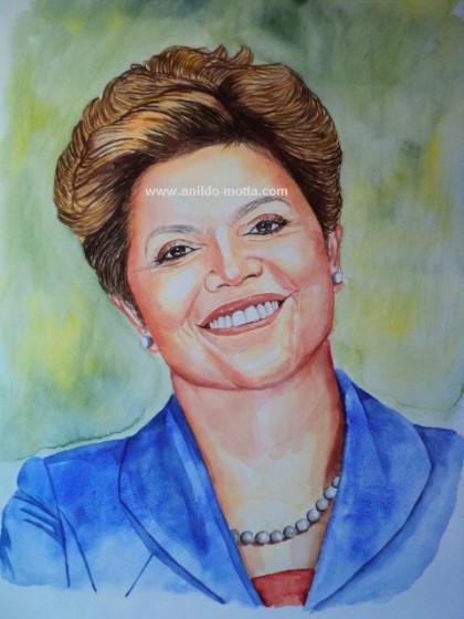 Dilma Rousseff pintura com aquarela