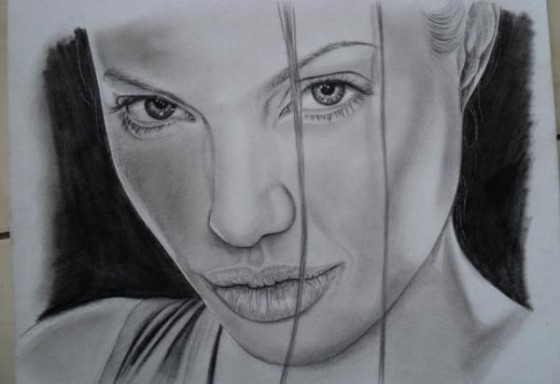 Desenho a lápis grafite Angelina Jolie