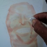 Técnica de pintura a aquarela usando o lenço de papel