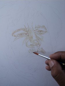 Muammar Kadafi retrato com sangue de porco