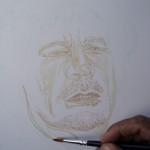 Muammar Kadafi retrato com sangue de porco