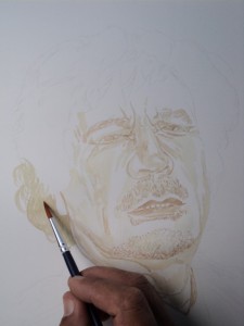 Muammar Kadafi retrato com sangue de porco