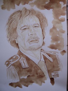 Muammar Kadafi retrato com sangue de porco