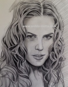 Nicole Kidman desenho a lápis carvão.