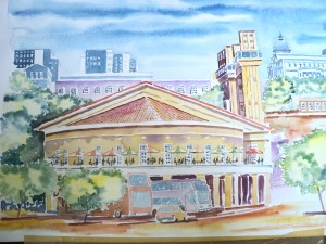 Mercado modelo com aquarela