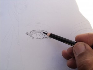 Angelina Jolie retrato a carvão. Olhos.