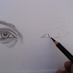 Angelina Jolie retrato a carvão. Olhos.