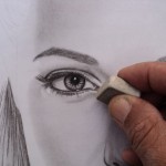 Angelina Jolie desenho a carvão. Desenhando os lábios.