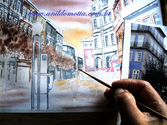 Aguarela rua do Souto Braga