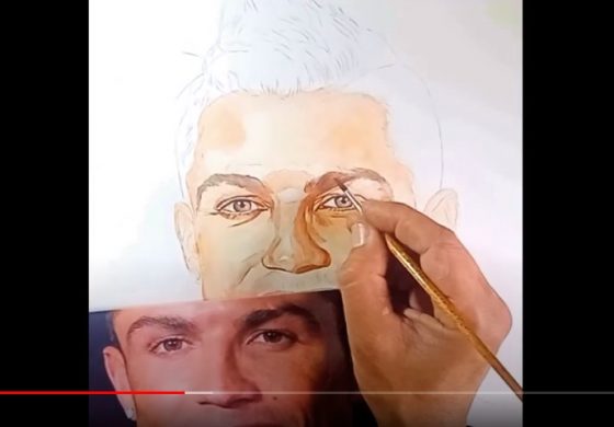 Pintura aquarela cristiano Ronaldo