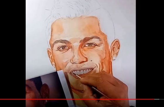 Pintura aquarela cristiano Ronaldo