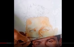 Pintura com aquarelas Cristiano Ronaldo