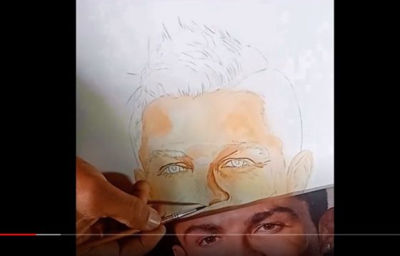 Pintura com aquarelas Cristiano Ronaldo