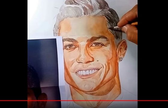Pintura aquarela cristiano Ronaldo